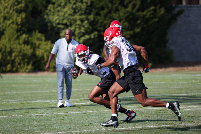 STAR, Kyron Jones takes a rep with S, KJ Bolden with Travaris Robinson on the lookout. PHOTO - Brooks Austin